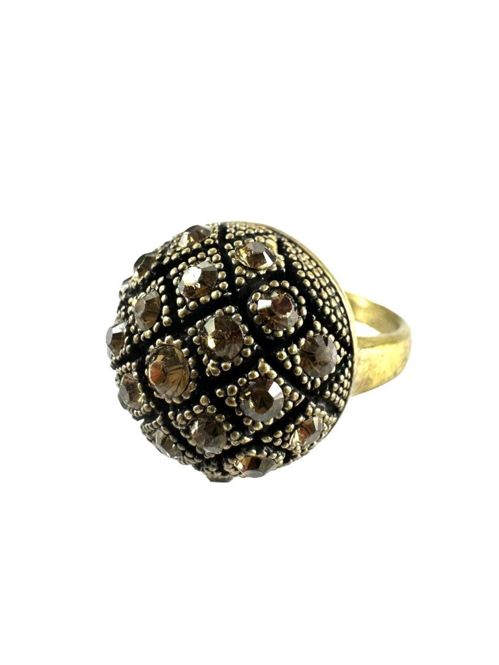 Vintage Brass Tone Rings Size 7.75 Amber Crystals Signed IS